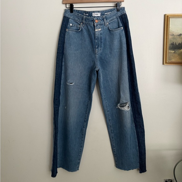 Closed Denim - CLOSED Fayna Distressed Straight Barrel Two Tone Jeans Boho Italy Womens 28 NWOT